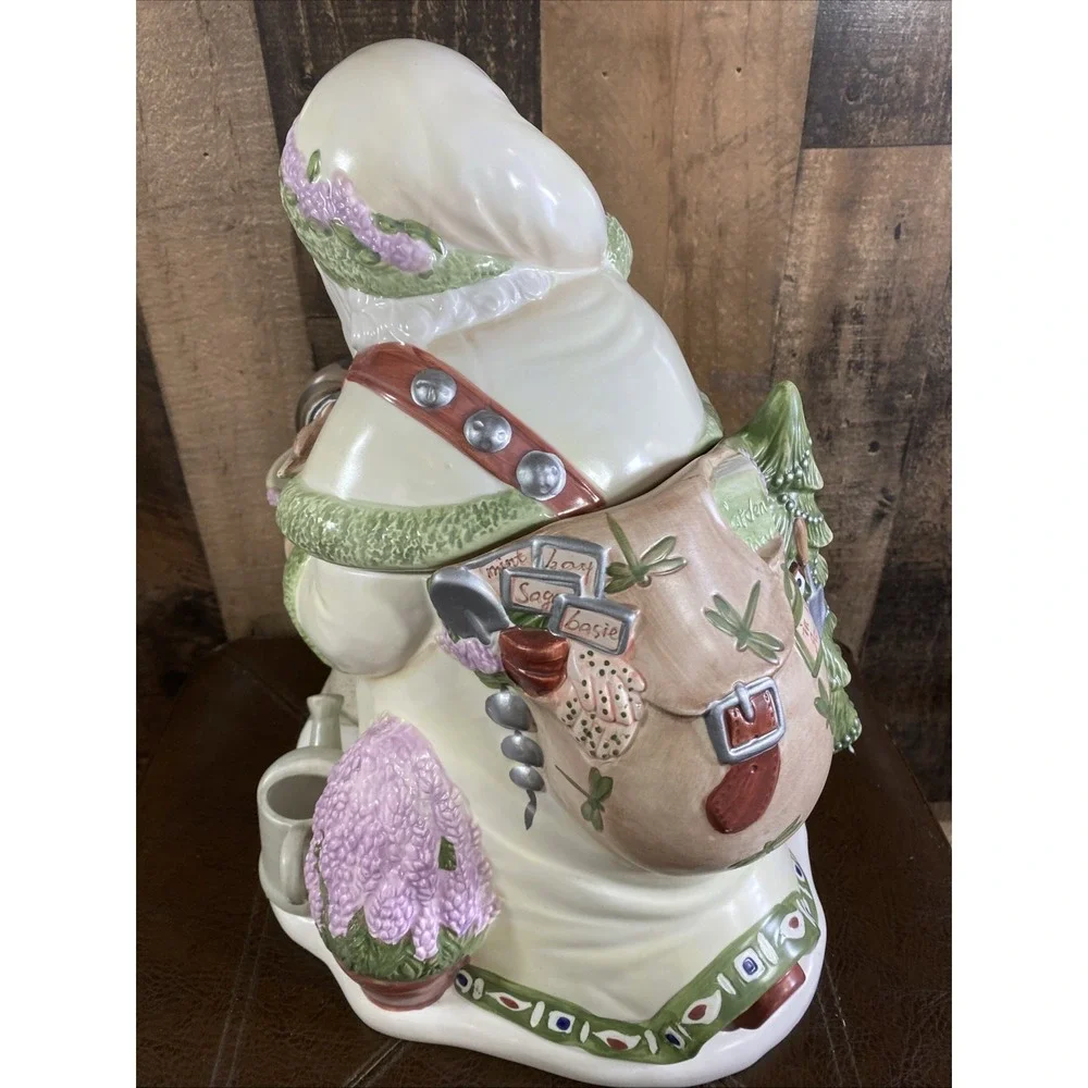 Pfaltzgraff Gazing Ball Santa Cookie Jar Naturewood Limited Edition 2000 Vtg